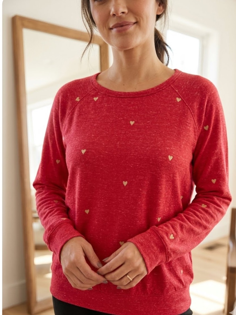 Buffalo David Bitton Red Pullover Sweatshirt with Gold Hearts